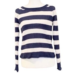 Cream and Blue Striped Knit Sweater